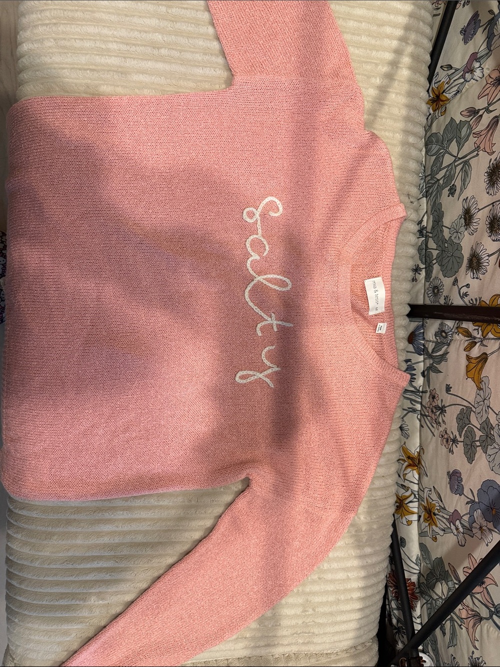 Embroidered Script Pink Knit Sweater